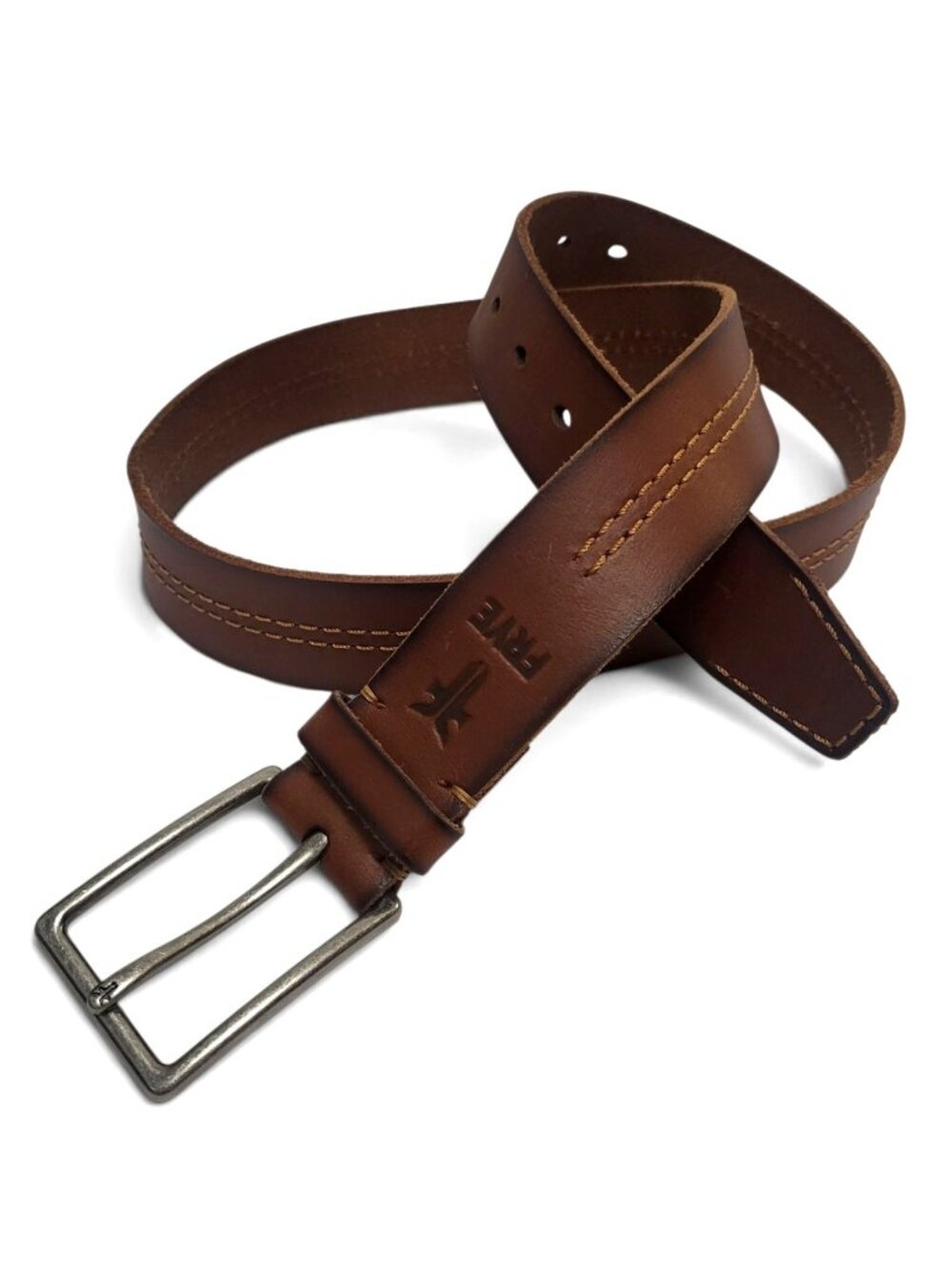 Frye Brown Leather Belt Double Stitch Western Cowboy